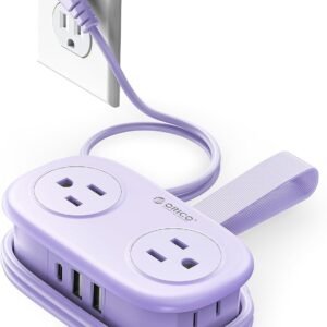 ORICO 4FT Purple Travel Power Strip with 4 AC Outlets, 2 USB-A Ports, and 1 USB-C Port, 45° Flat Plug Extension Cord with Non Surge Protector for Travel/Home/Dorm/Office-AP3