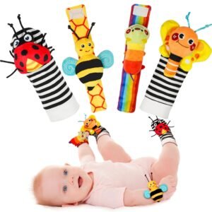 Infinno Baby Wrist Rattle Socks and Foot Finder Set, Perfect Baby Toys for 0-12 Months Newborn Boys and Girls As Shower Gifts, Garden Bug Series