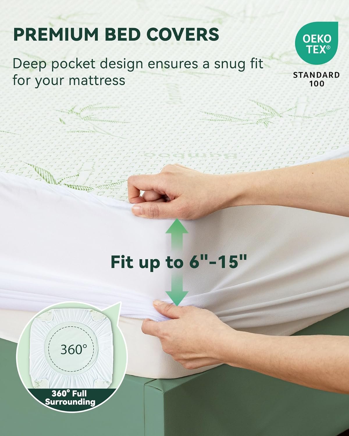 Mattress Protector Waterproof 15% Viscose from Bamboo Cooling Protectors Cover for Hot Sleepers 3D Air Fabric Breathable Noiseless Soft Bed Cover for 6-18" Deep Pocket Mattress Covers Full - Image 3