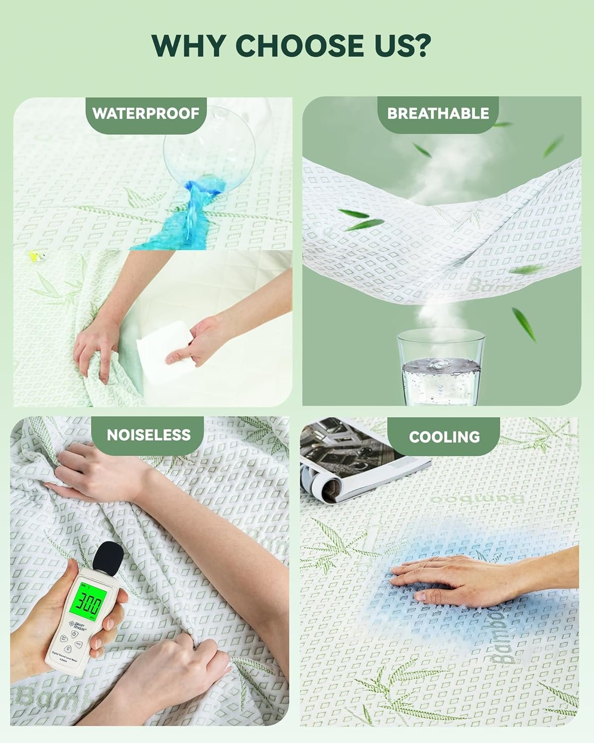 Mattress Protector Waterproof 15% Viscose from Bamboo Cooling Protectors Cover for Hot Sleepers 3D Air Fabric Breathable Noiseless Soft Bed Cover for 6-18" Deep Pocket Mattress Covers Full - Image 4