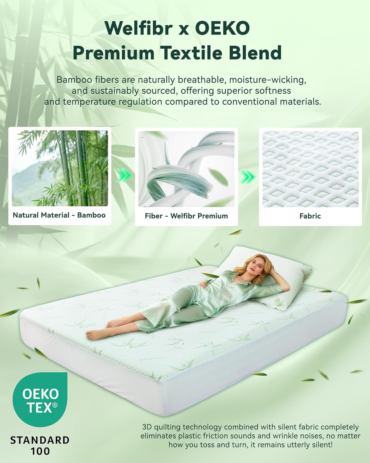 Mattress Protector Waterproof 15% Viscose from Bamboo Cooling Protectors Cover for Hot Sleepers 3D Air Fabric Breathable Noiseless Soft Bed Cover for 6-18" Deep Pocket Mattress Covers Full - Image 5