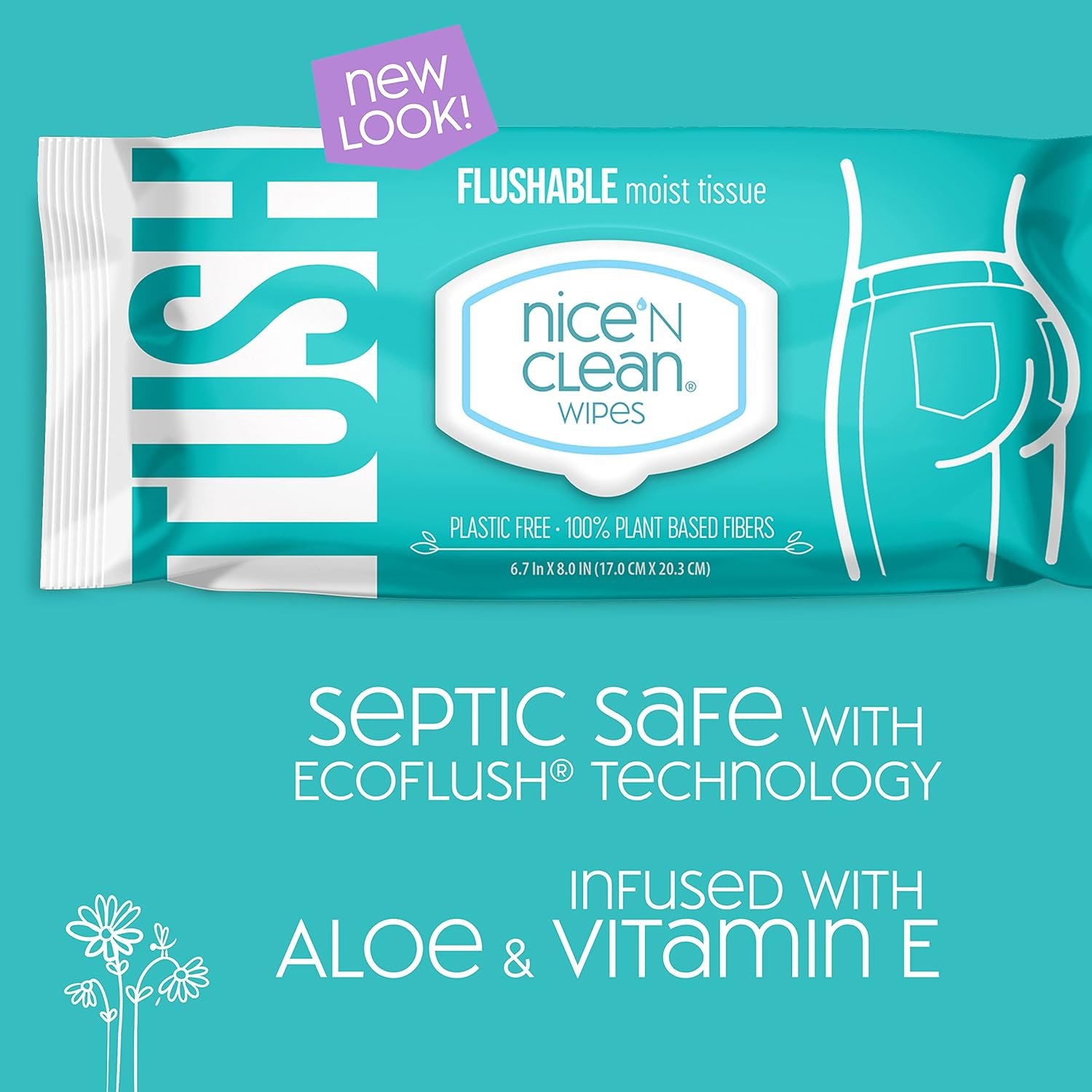 Nice 'N Clean Adult Flushable Wipes (3 x 60 Count) | Personal Cleansing Wipes Made from Plant-Based Fibers | Infused with Aloe & Vitamin E - Image 2
