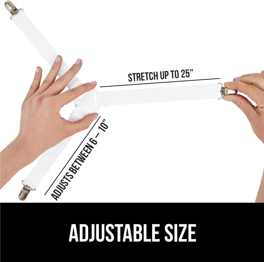 GORILLA GRIP Patent Pending Bed Sheet Holders, Adjustable Elastic Fasteners with Metal Clips, Keep in Place Fitted Bedding Straps, Firm Tight Suspenders for Mattress, US Designed, 4 Pack White - Image 2