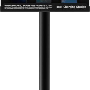 Floor Standing Cell Phone Charging Station with Fast Charigng Cables – 8 Device Charging Dock for Office, Hotel & Public Spaces | Compatible with iPhone ipad Smartphone Tablets Android Port (Black)