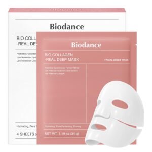 BIODANCE Bio-Collagen Real Deep Mask, Hydrating Overnight Hydrogel Face Mask, Pore Minimizing, Elasticity, Plumping, Travel Essentials & Self Care Gifts for Women, Korean Skin Care | 1.19oz(34g) x 4ea