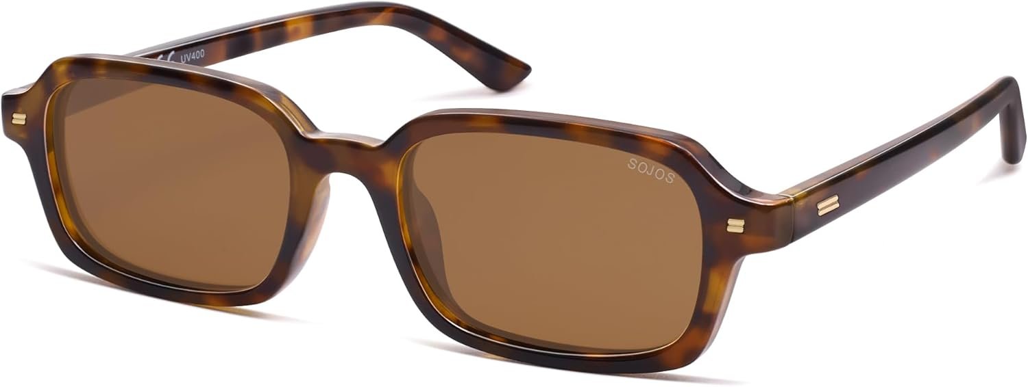 SOJOS Trendy Rectangle Polarized Sunglasses Womens Mens, Small Retro Fashion Thin Slim Square Sunnies SJ2610