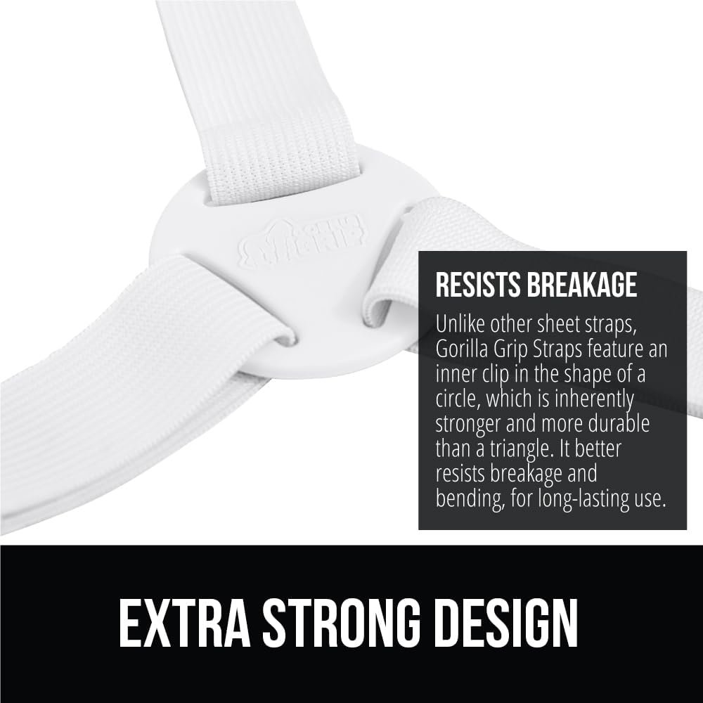 GORILLA GRIP Patent Pending Bed Sheet Holders, Adjustable Elastic Fasteners with Metal Clips, Keep in Place Fitted Bedding Straps, Firm Tight Suspenders for Mattress, US Designed, 4 Pack White - Image 4