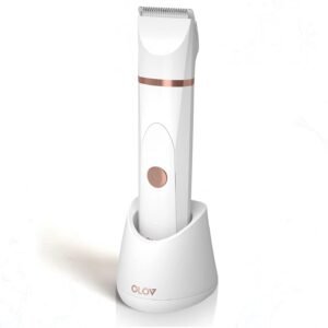 OLOV Electric Body Hair Trimmer – Groin Trimmer for Men – Bikini Trimmer Women – Wet/Dry Shaver Groomer, Replaceable Ceramic Blade Heads, USB Recharge Dock, Waterproof Hygiene Razor, White