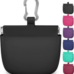 RBibei【One-Hand Access Silicone Dog Treat Pouch, Small Pocket Sized Training Pouch with Pull Tab & Auto Closing Lid for Easy Pet Training & Walking (Black)