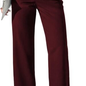 Pink Queen Women’s Dress Pants Elastic High Waist Straight Leg Office Slacks Pull On Business Casual Trousers Work Pants