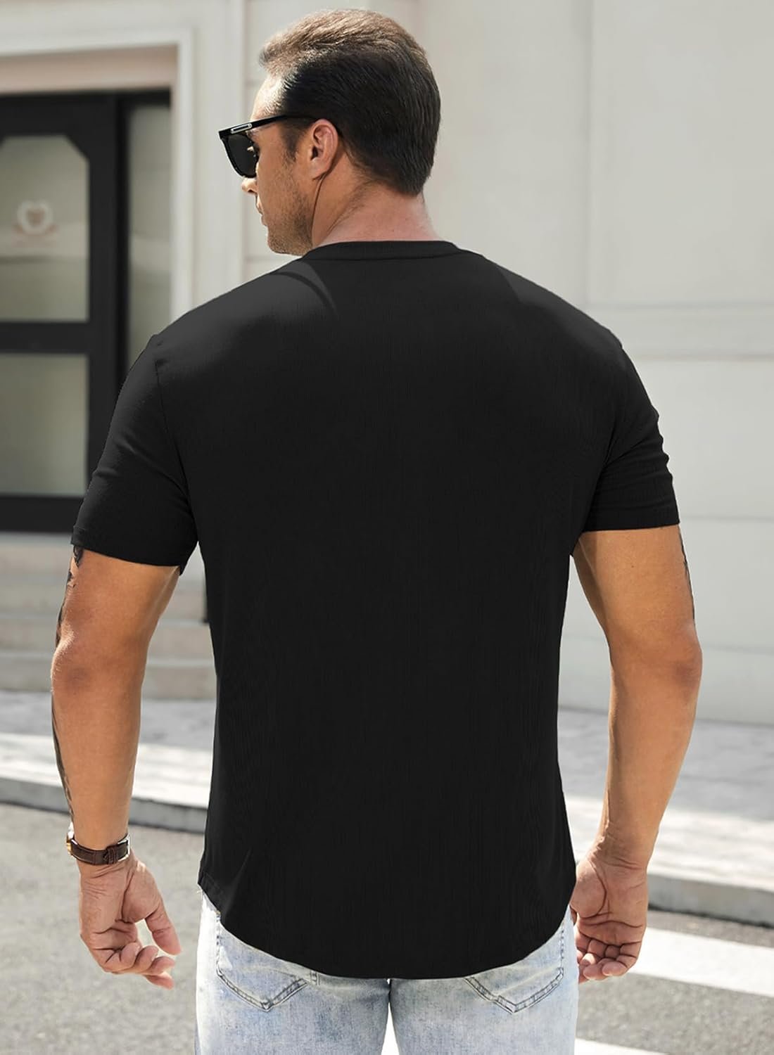 JMIERR Men's Muscle Slim Henley Shirts Crewneck Longline T-Shirt Gym Workout Athletic Shirt Tees with Button - Image 5