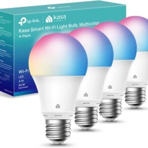 Kasa Smart Light Bulbs, Full Color Changing Dimmable Smart WiFi Bulbs Compatible with Alexa and Google Home, A19, 9W 800 Lumens,2.4Ghz only, No Hub Required, 4 Count (Pack of 1), Multicolor (KL125P4)