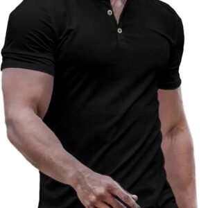 JMIERR Men’s Muscle Slim Henley Shirts Crewneck Longline T-Shirt Gym Workout Athletic Shirt Tees with Button