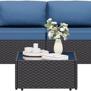 7 Pieces Outdoor Patio Sectional Sofa Couch, Wicker Furniture Patio Conversation Sets with Washable Cushions & Coffee Table for Garden, Poolside, Backyard