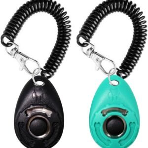 OYEFLY Dog Training Clicker with Wrist Strap Durable Lightweight Easy to Use, Pet Training Clicker for Cats Puppy Birds Horses. Perfect for Behavioral Training 2-Pack (Black and Water Lake Blue)