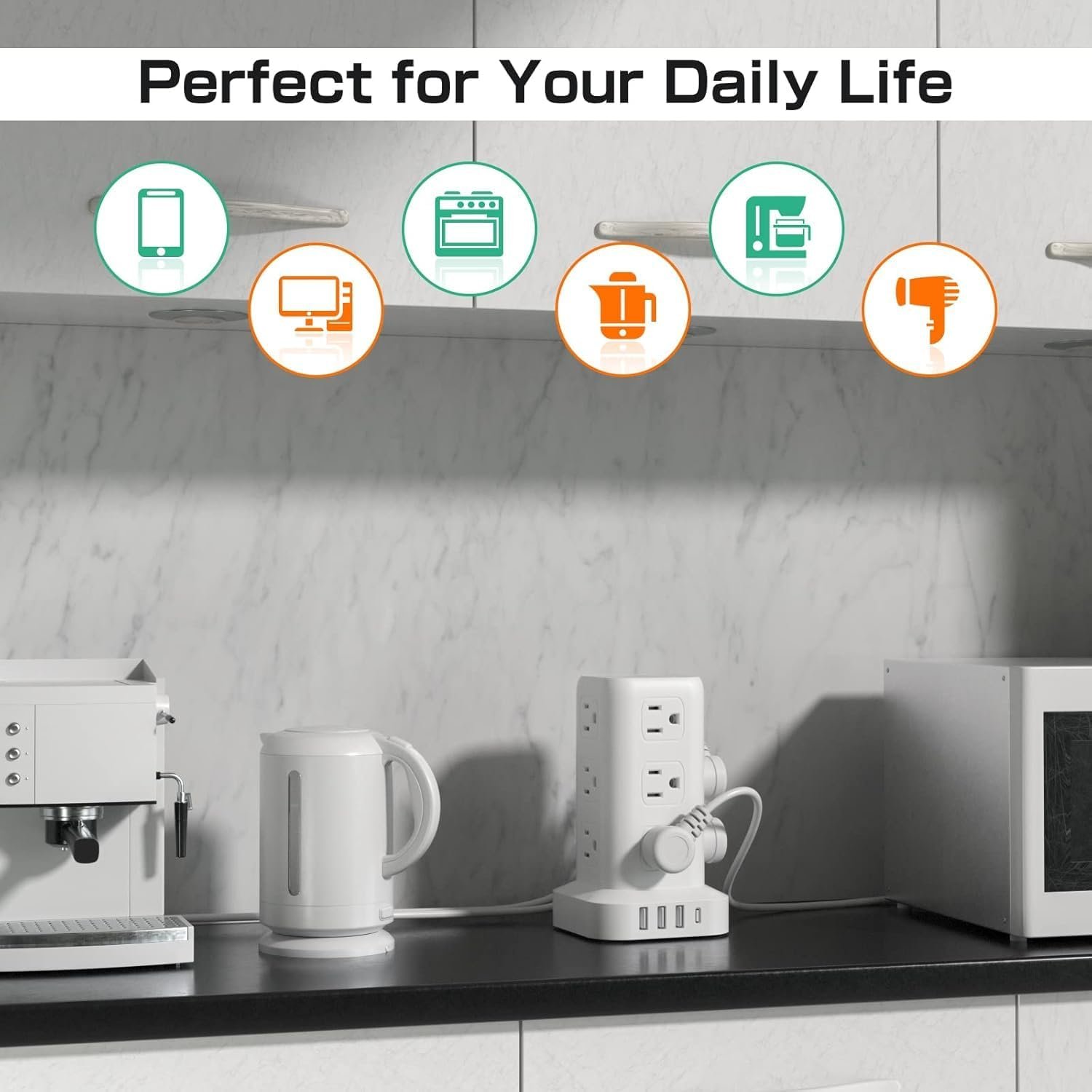 Tower Surge Protector Power Strip with 12 Outlets 4 USB (1 USB C), 6.5Feet Extension Cord with Multiple Outlets, Charging Station, Power Strip Tower, Office Desk Supplies - Image 6