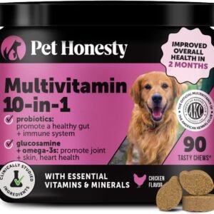 10-in-1 Dog Multivitamin Supplement with Glucosamine & Probiotics – Hip & Joint Support, Digestive Health, Immune Support, Heart & Skin – All-in-One Daily Vitamins & Omega-3s for Dogs (Chicken, 90 Ct)