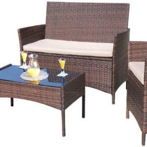 Homall 4 Pieces Outdoor Patio Furniture Sets Rattan Chair Wicker Set,Outdoor Indoor Use Backyard Porch Garden Poolside Balcony Furniture (Brown and Beige)