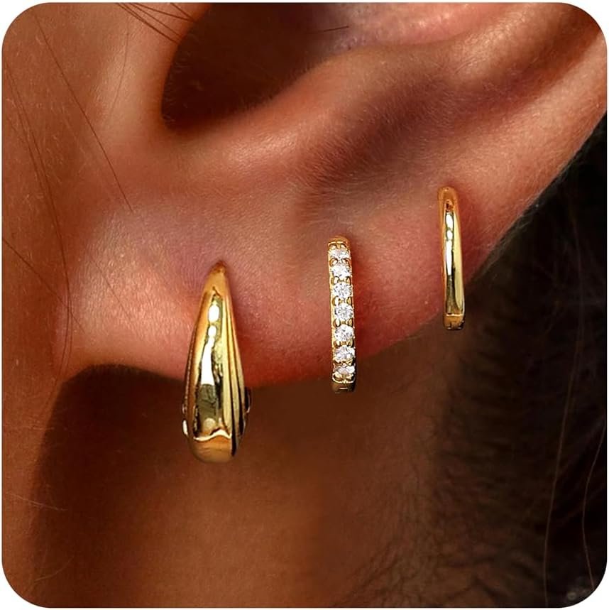 Small Sterling Silver Huggie Hoop Earrings Set for Women, Hypoallergenic 14K Gold Plated Hoops Stacks for Multiple Piercings, Dainty Cute Mini Lightweight Cartilage Studs Trendy Jewelry Gift - Image 9