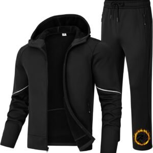 BGOWATU Men’s Fleece Lined Tracksuits Set Jacket Hoodie Sweatsuit Running Sport Pants Outfits for Men with Zipper Pockets