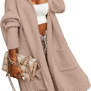 Aoysky Womens Long Cardigans Cable Knitted Open Front Oversized Hooded Outerwear Sweater Coat