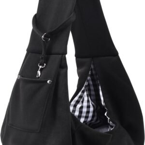 Dog Carrier Sling – Reversible Puppy Carrier Purse with Storage Pocket, Hand-Free Dog Sling Carrier for Carry Small Dogs and Cats, Travel Safety Harness, Dog and Cat Harness(Black)