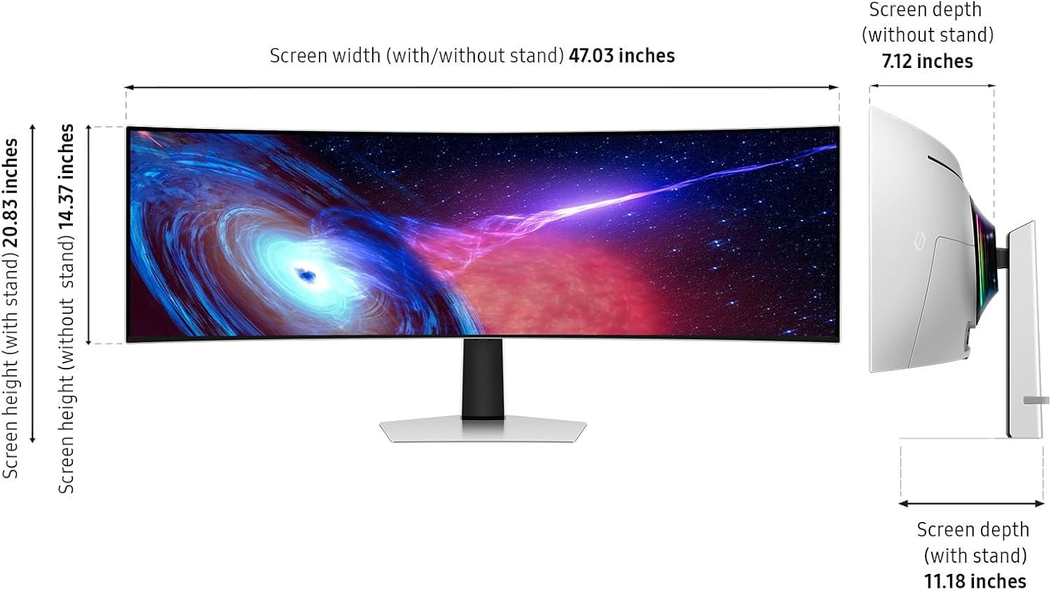 Samsung 49" Odyssey G93SC Series Curved Gaming Monitor, QD-OLED, 240Hz, 0.03ms, DQHD, G-Sync Compatible, FreeSync Premium Pro, Adjustable Stand - Image 4