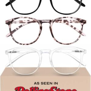 IBOANN Chic & Comfy Blue Light Glasses for Women – 3-Pack Round Frames, Screen-Ready Style with UV Protection Coating