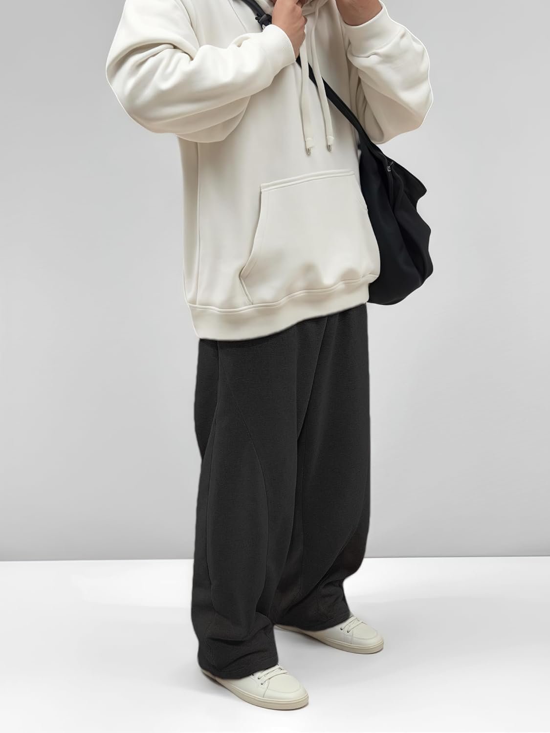 Men’s Baggy Sweatpants with Elastic Drawstring Waist, Breathable Wide-Leg Casual Loose Cotton Joggers Deep Pockets - Image 2