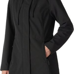 Outdoor Ventures Women’s Lightweight Waterproof Fleece Lined Hooded Softshell Rain Jacket, Warm Windbreaker Long Coat
