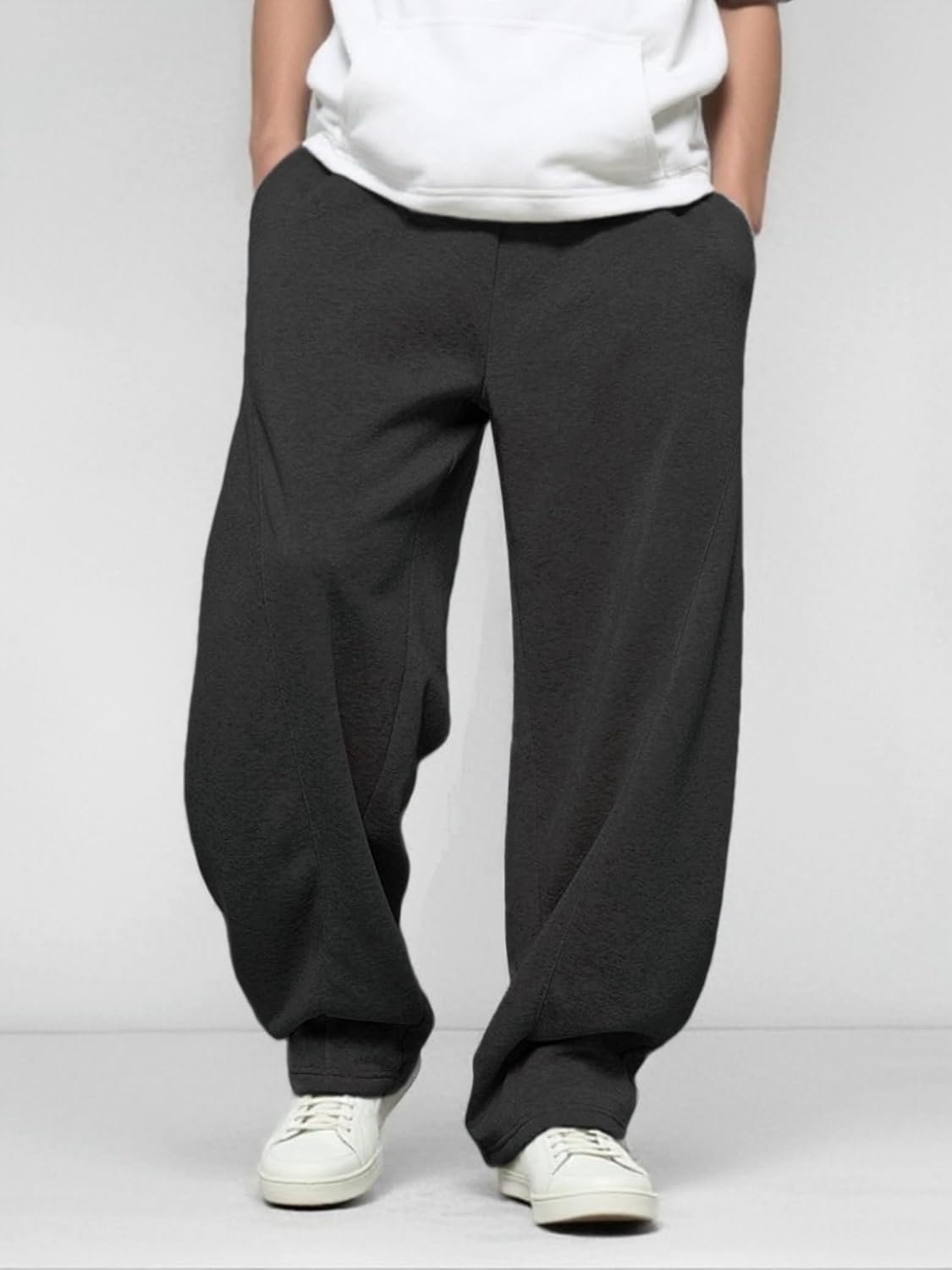 Men’s Baggy Sweatpants with Elastic Drawstring Waist, Breathable Wide-Leg Casual Loose Cotton Joggers Deep Pockets - Image 3