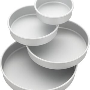 Wilton Aluminum Round Cake Pan Set, 4-Piece for Layered Cakes,Durable, Even Heating, Rust-Resistant, Professional Bakeware, 8, 10, 12 in., Package May Vary