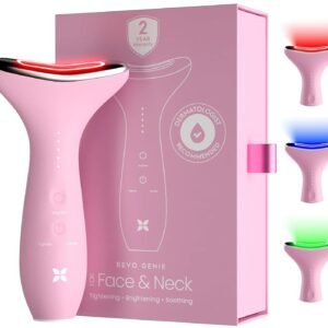 REVO Genie Facial Massager for Face and Neck, LED Face Lift Device with Heat & Vibration, Lymphatic Drainage Depuffing Tool, Red Blue Green Light Therapy for Skin Tightening & Skincare Absorption