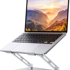 Foldable Aluminum Laptop Stand for 10-17.3″ Laptops, Height Adjustable Portable Ergonomic Computer Holder, Space Saving Desk with Heat Dissipation. Compatible with MacBook/Dell/HP etc, Silver