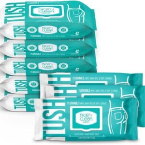 Nice ‘N Clean Adult Flushable Wipes (8 x 42 Count) | Personal Cleansing Wipes Made from Plant-Based Fibers | Infused with Aloe & Vitamin E