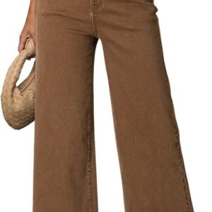 DOKOTOO Women’s Casual High Waisted Jeans Stretch Button Wide Leg Loose Denim Pants with Pockets