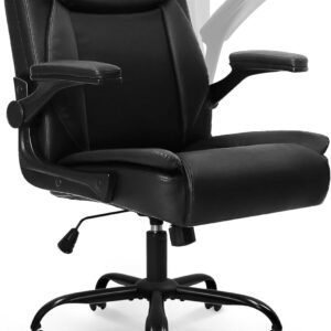 NEO Chair Office Desk Computer Chair Ergonomic Executive Mid-Back Leather Gaming Chair with Adjustable Flip-Up Armrests Wheels Swivel for Home Study Task (All Black)