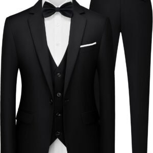 MAGE MALE Men’s 3 Pieces Suit Elegant Solid One Button Slim Fit Single Breasted Party Blazer Vest Pants Set