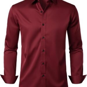 JEMITOP Men’s Stretch Wrinkle Free Dress Shirt Formal Prom Wedding Long Sleeve Button Down Shirts