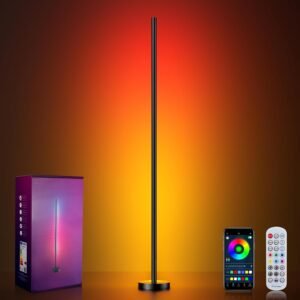 Smart RGBICW LED Corner Floor Lamp – 16 Million DIY Colors, 68+ Scenes, Music Sync, App & Remote Control, Color-Changing Ambient Lighting for Living Rooms, Bedrooms, and Gaming Rooms