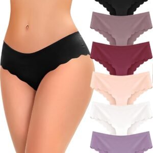 6 pack Seamless Underwear for Women Sexy Low Rise Hipster Wave Edge No Show Bikini Panties Womens Cheeky S-XL