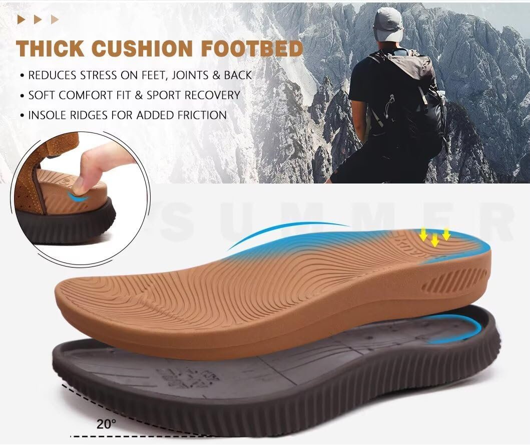 KuaiLu Mens Hiking Sandals With Arch Support Sport Recovery Athletic Walking Sandals For Man Outdoor Summer Casual Thick Cushion Beach Water Fisherman Sandal Size 7-15 - Image 9