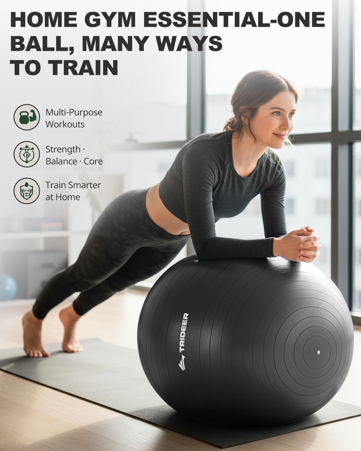 Trideer Exercise Ball for Yoga, Pilates & Fitness – Stability Ball Equipment for Home Gym & Office Chair, Core & Balance Training Accessories, Physical Therapy Equipment, Quick Pump Included, 5 Sizes - Image 4