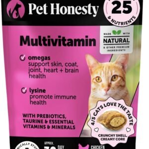Cat Multivitamin Crunchy & Creamy Chews – Cat Treats for Health + Immune, Joint Support, Skin & Coat, & Digestion – Vitamins with Omega 3s, Lysine & Probiotics (30 Day Supply)