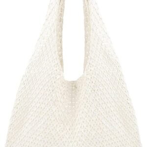 COOKOOKY Crochet Beach Tote bag Summer Beach Bag for Women Aesthetic Mesh Tote Bag Hippie Bag Knit Bag