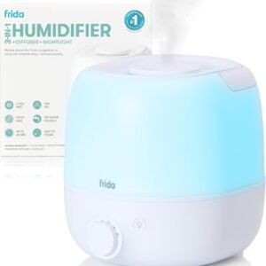 Frida Baby 3-in-1 Cool Mist Humidifier for Large Rooms, Top Fill Humidifier for Bedroom, Allergy Relief, 60 Hour Runtime + Nightlight, Auto Shut-Off, Quiet, Carry Handle, Essential Oil Diffuser