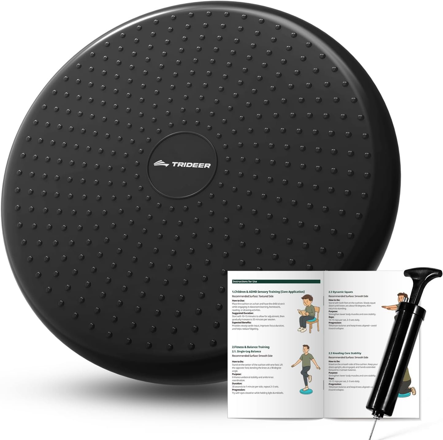 Trideer Wobble Cushion Core Balance Disc, Flexible Seating for Classroom Elementary, Wiggle Seat for Sensory Kids, Balance Pad with Inflation Pump