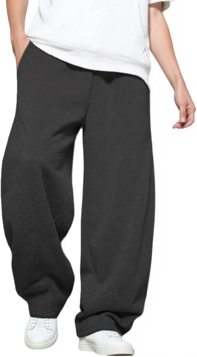 Men’s Baggy Sweatpants with Elastic Drawstring Waist, Breathable Wide-Leg Casual Loose Cotton Joggers Deep Pockets