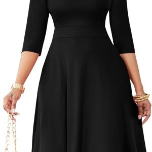 Nmoder Casual Dresses for Women Semi Formal Fit and Flare 3/4 Sleeve A-line Church Work Dress with Pockets