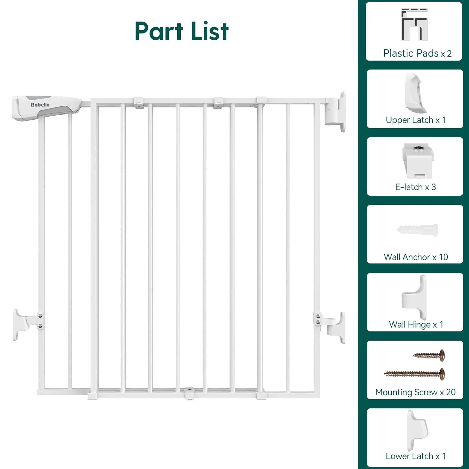 Babelio Baby Gate for Stairs, Kitchen & Doorways, 26-43" W 28" H No Bottom Bar| Easy Installation| One-Handed Operation| Auto-Close| Hardware Mount (Drill Needed) Safety Dog/Pet Gate Indoor (White) - Image 7